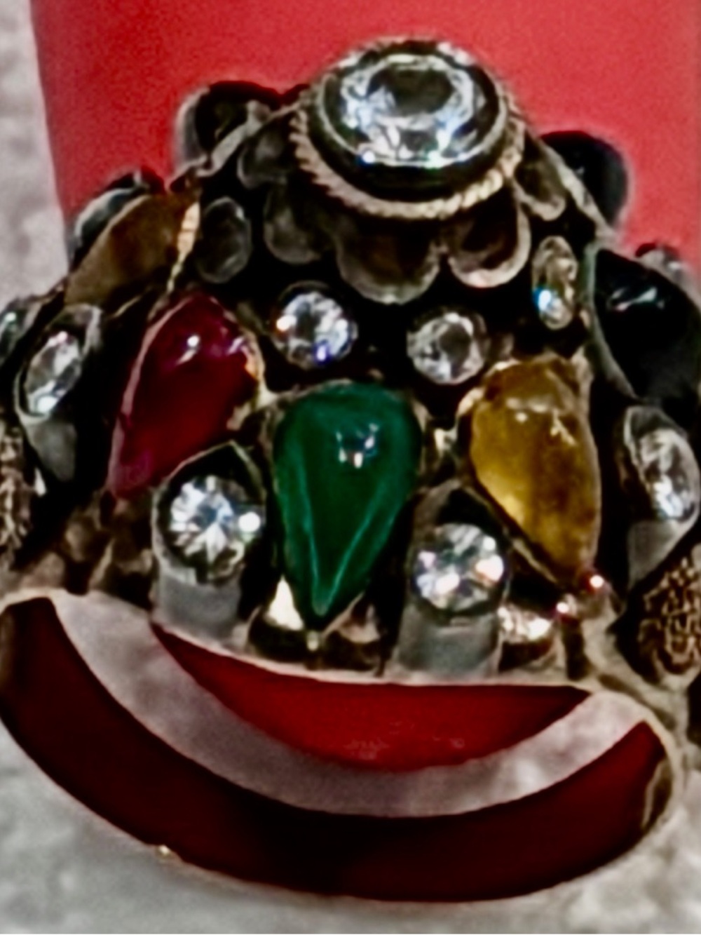 Multicolor Gemstone Statement Ring - Green Red Yellow Accent